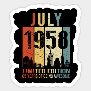 Made In 1958 July 65 Years Of Being Awesome Sticker